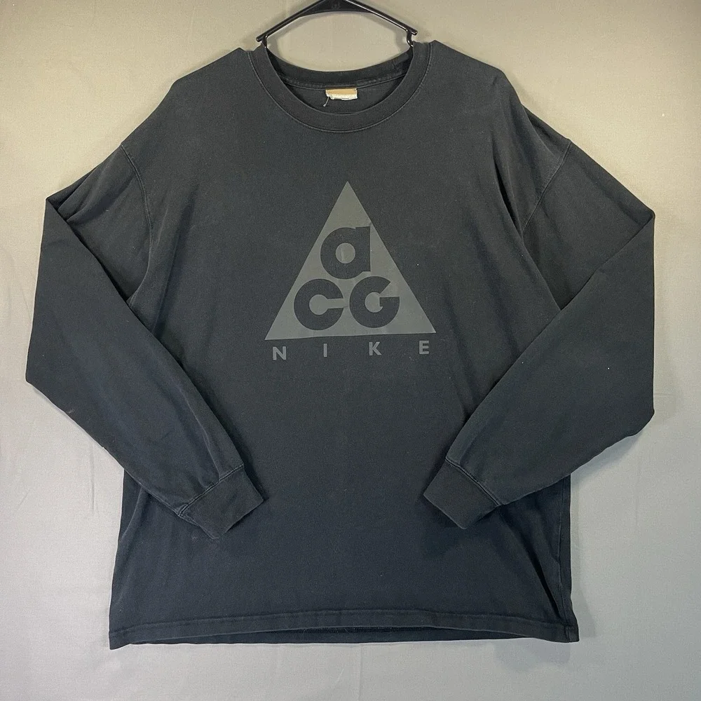 Nike ACG Triangle Big Logo Mens Long Sleeve Shirt M Black Outdoor Hiking (Stain)